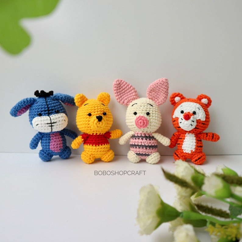 Crochet Winnie the Pooh set, Pooh and friends, Pooh, Piglet, Tigger,Eeyore,rabbit, Kanga, Roo, Lumpy,Owl,Nursery decor, baby gift, baby toys Set 4 animals