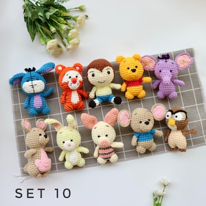 Crochet Winnie the Pooh set, Pooh and friends, Pooh, Piglet, Tigger,Eeyore,rabbit, Kanga, Roo, Lumpy,Owl,Nursery decor, baby gift, baby toys Set 10 animals