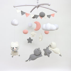 Crochet cat baby mobile, kitten mobile nursery, Baby Mobile Meow Meow, Crochet cat, Baby Crib Mobile, Nursery crib mobile,Baby shower decor