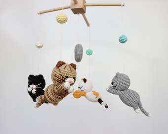 Crochet cat baby mobile, kitten mobile nursery, Baby Mobile Meow Meow, Crochet cat, Baby Crib Mobile, Nursery crib mobile,Baby shower decor