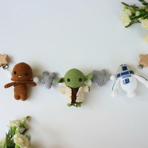 Crochet stroller Chain Space, Crochet Doll Amigurumi Galaxy mobile,Christmas gift,Pushchair toy, Gift For Newborn , Stroller mobile