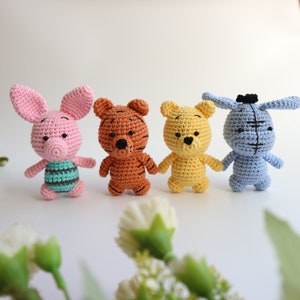 Crochet Winnie the Pooh set, Pooh and friends, Pooh, Piglet, Tigger,Eeyore,rabbit, Kanga, Roo, Lumpy,Owl, pooh classic,vintage.