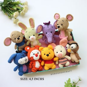 Crochet Winnie the Pooh set, Pooh and friends, Pooh, Piglet, Tigger,Eeyore,rabbit, Kanga, Roo, Lumpy,Owl,Nursery decor, baby gift, baby toys Set 9 animals