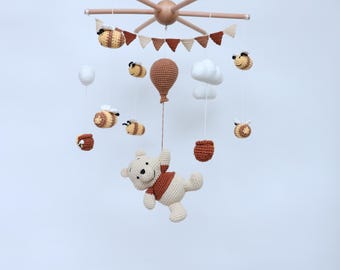 Crochet winnie the pooh Baby Mobile: Handmade Nursery Crib Decor,baby shower decor,personalized gift