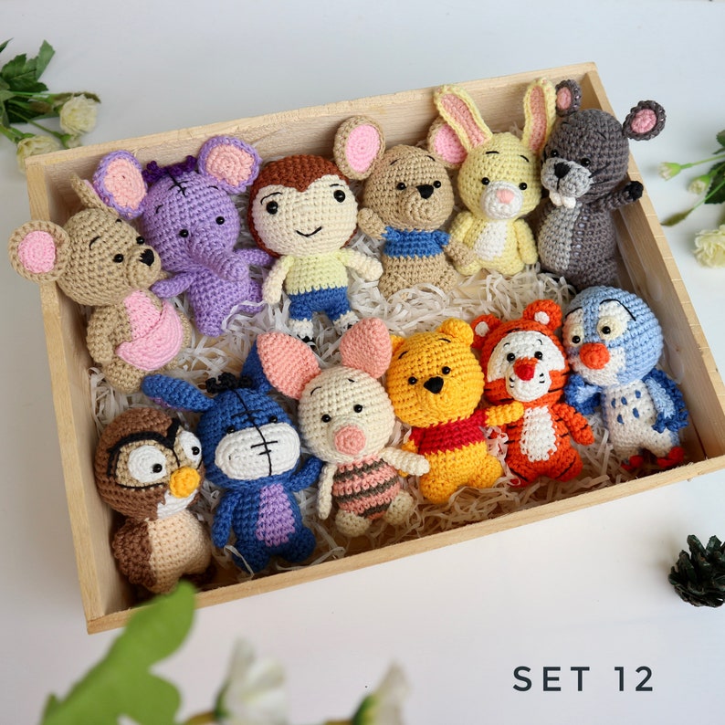 Crochet Winnie the Pooh set, Pooh and friends, Pooh, Piglet, Tigger,Eeyore,rabbit, Kanga, Roo, Lumpy,Owl,Nursery decor, baby gift, baby toys Set 12 animals