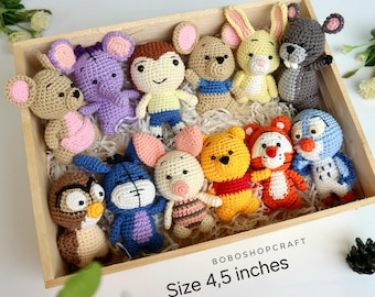 Crochet Winnie the Pooh set, Pooh and friends, Pooh, Piglet, Tigger,Eeyore,rabbit, Kanga, Roo, Lumpy, Nursery decor, baby gift, baby toys