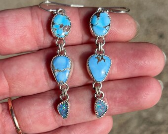 Golden hills and Coober Pedy opal dangly earrings