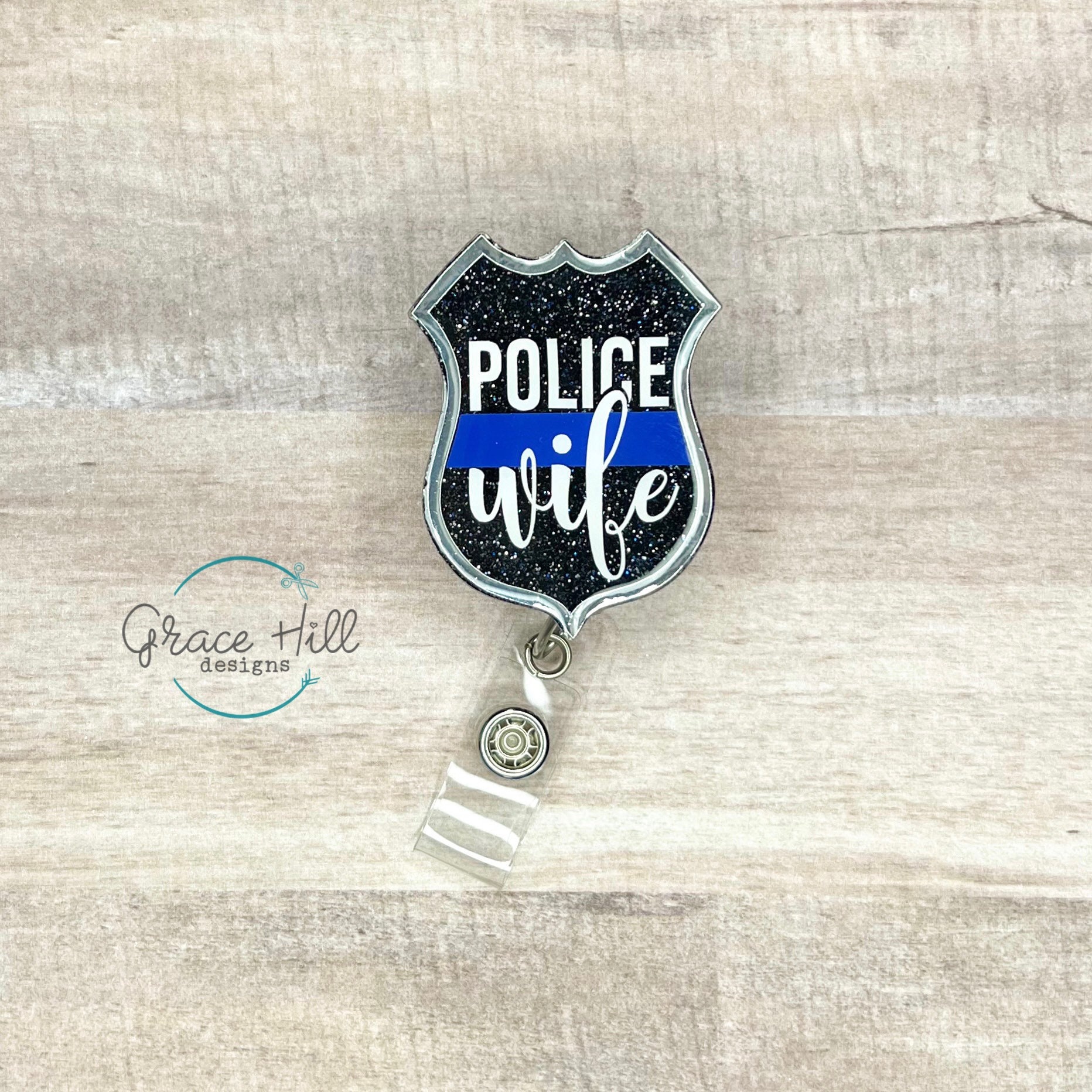Police Wife Badge Reel Glitter Badge Reel Police Badge LEO Wife Gift for  Her 