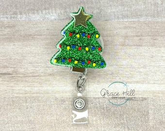 Christmas Badge Reel, Glitter Badge Reel, Christmas Tree, Holiday Badge Reel, Nurse Badge Reel, Office Badge Reel, Teacher Badge Reel