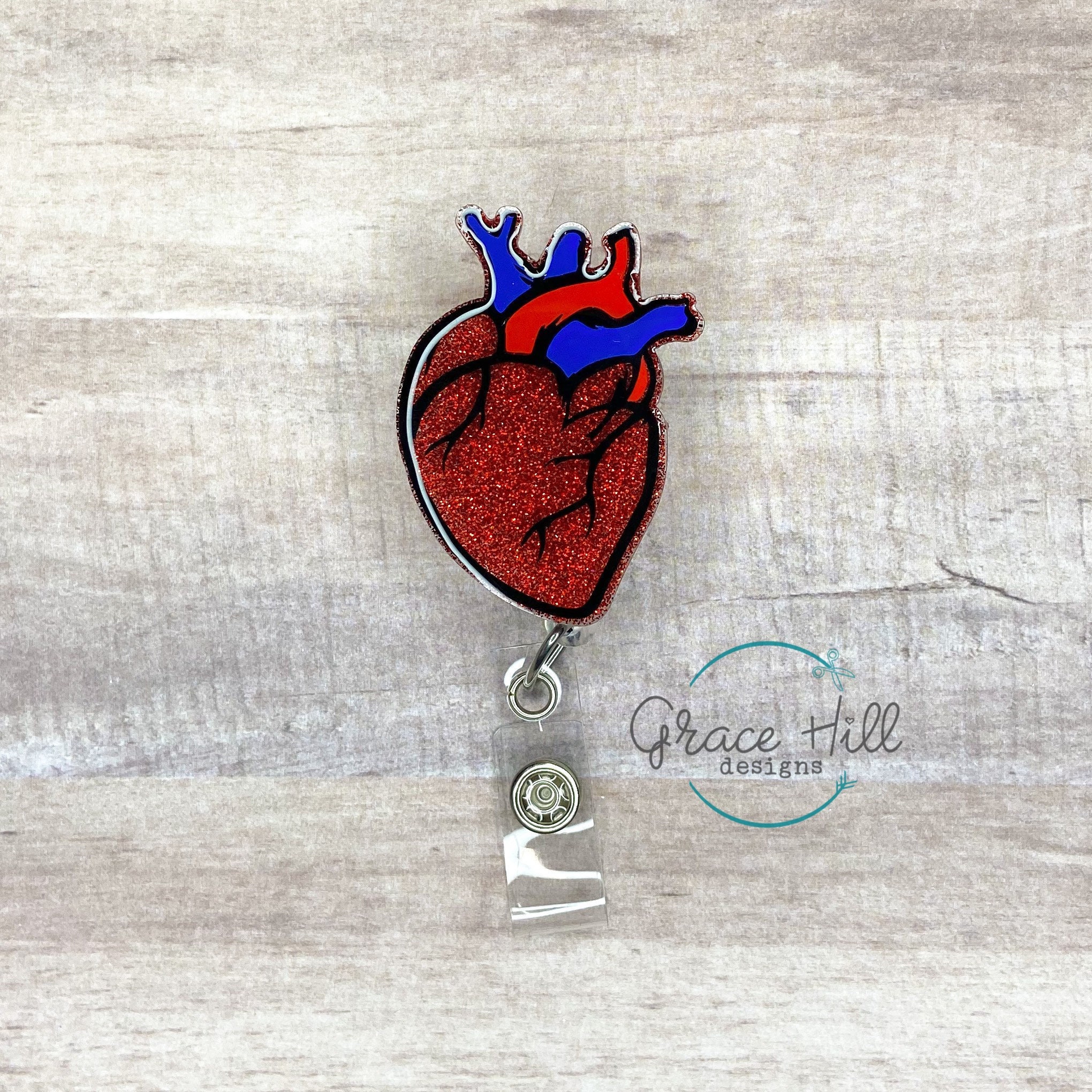 Anatomical Heart Badge Reel | Glitter Badge Reel | Cardiology Nurse Gift | Cardio Doctor Gift
