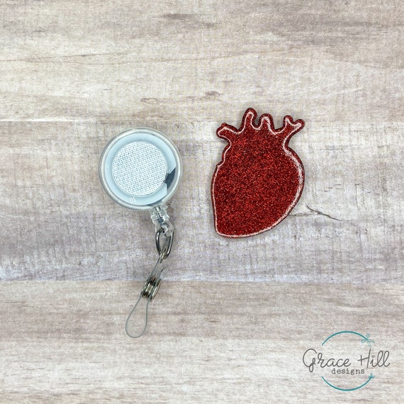 Anatomical Heart Badge Reel | Glitter Badge Reel | Cardiology Nurse Gift | Cardio Doctor Gift