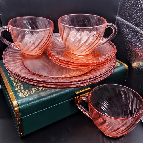 Vintage Arcoroc France Rosaline Pink Swirl Glass Plate And Cup Etsy