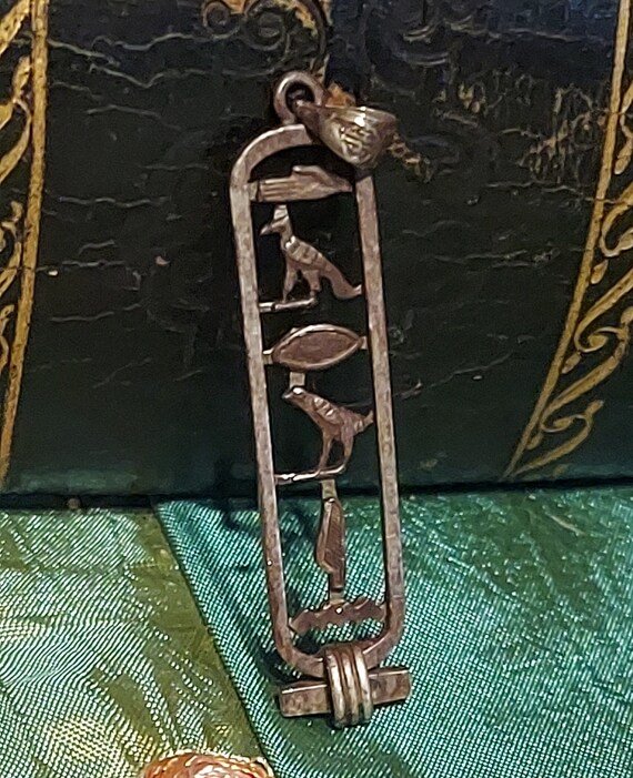 Vintage Sterling Silver Egyptian Cartouche Pendant - image 2