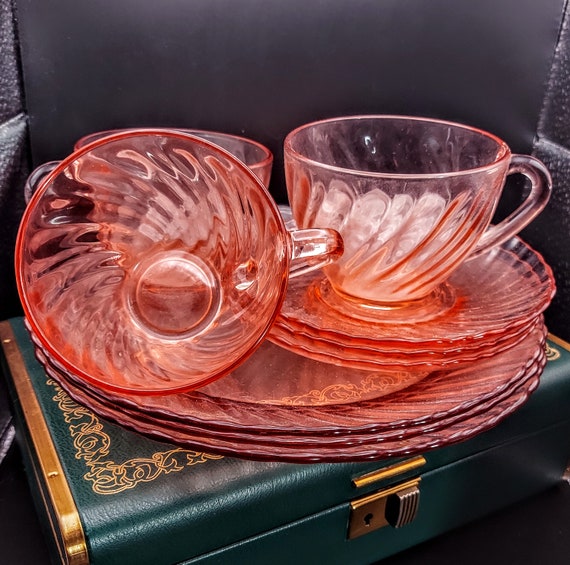 Vintage Arcoroc France Rosaline Pink Swirl Glass Plate And Cup Etsy