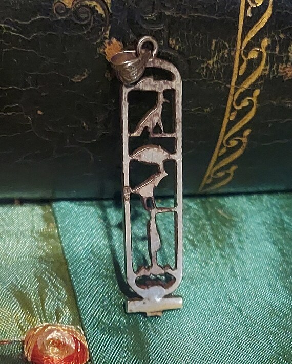 Vintage Sterling Silver Egyptian Cartouche Pendant - image 3