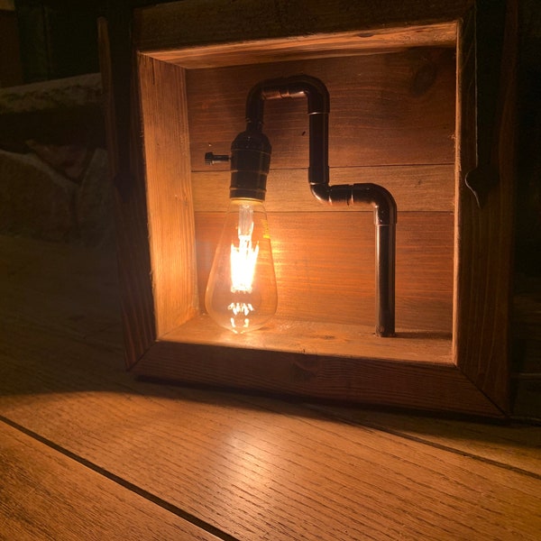 Wooden Rustic Box Square plug-in desk Lamp decoration