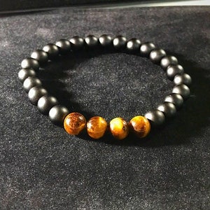 Matte Onyx and Tigers Eye Gemstone Beads Aids in Focus and Determination. Inner Strength