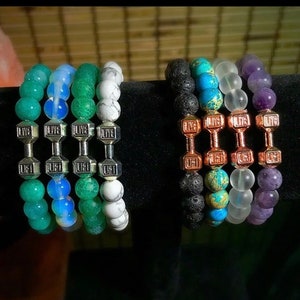 Motivational Fitness Bracelet with Gemstone Beads Strength New Years Resolution Workout