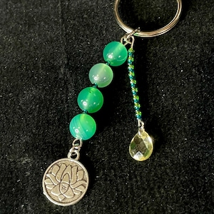 Lotus Flower Charm Keychain and Aventurine Beads with tear drop gem 2 styles
