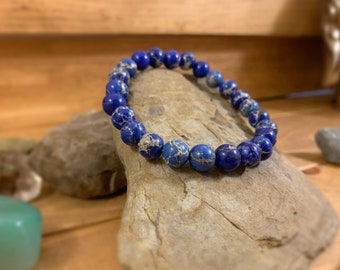 Blue Sea Sediment Jasper Gemstone Bead Bracelet