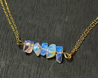 Moon Stone Double Chain Necklace Choker Strength Opalite necklace Gold Chain