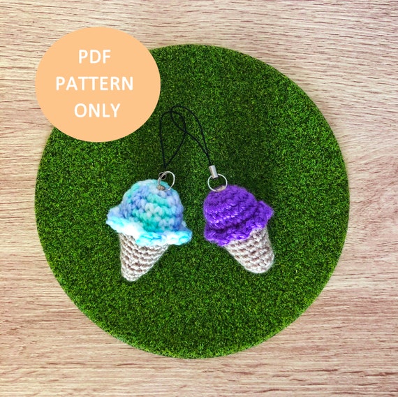 Crochet Pattern for Ice-Cream Keychain - NO PHYSICAL ITEM -  Ice-Cream Decoration, Beginner's Crochet, Instant Download, Cute Keyring diy