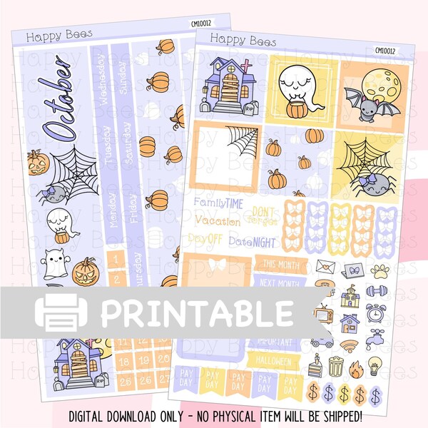 October / Spooky Halloween - Printable Hobonichi Cousin Monthly Planner Sticker Kit [CM10012]