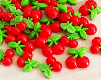 12 pcs Cherry Cabochon Set Kawaii Cabochons Resin Flat Back Fake Fruit Food