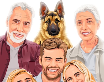 Custom Family Portrait, Family Portrait From Photo, Custom Cartoon Portrait, Family Drawing, Family Illustration