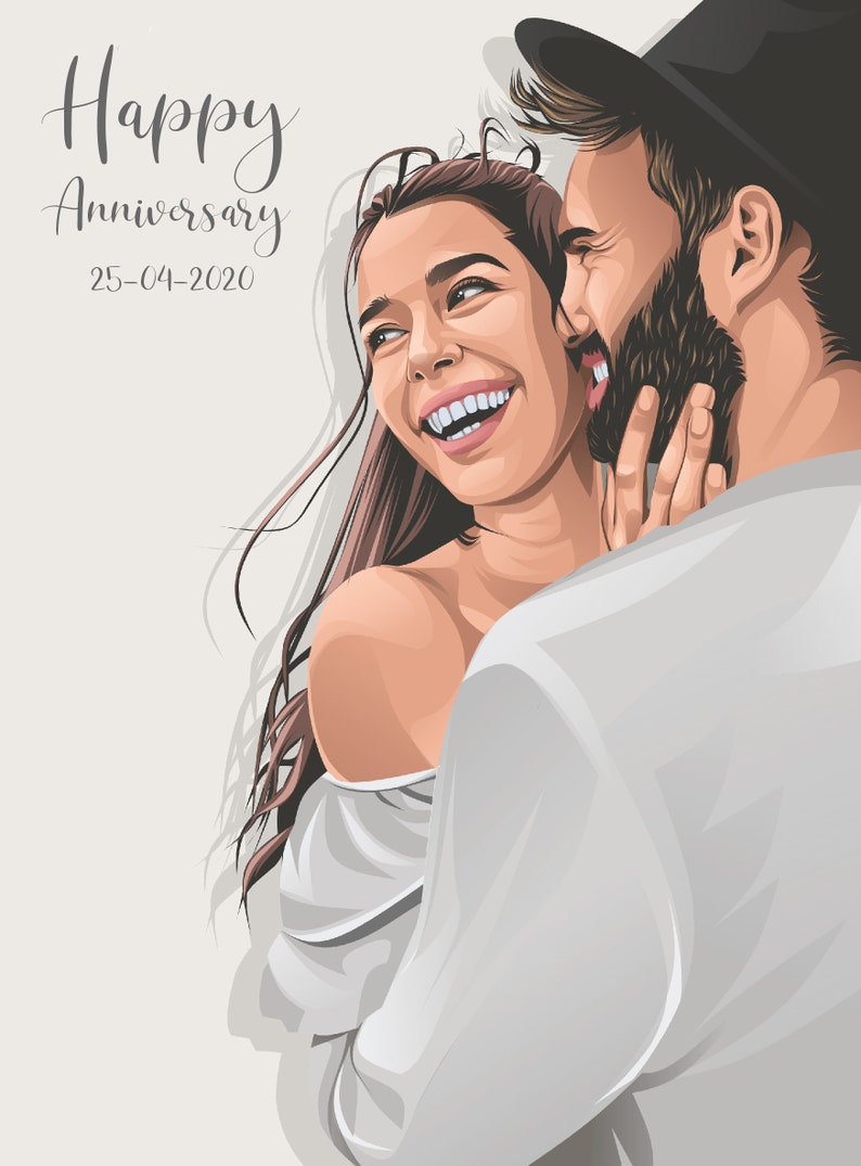 Custom Couple portrait for wedding gift or anniversary gift, Cartoon couple portrait in vector style and custom