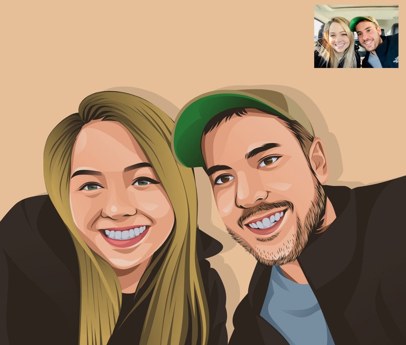 Custom Couple portrait for wedding gift or anniversary gift, Cartoon couple portrait in vector style and custom