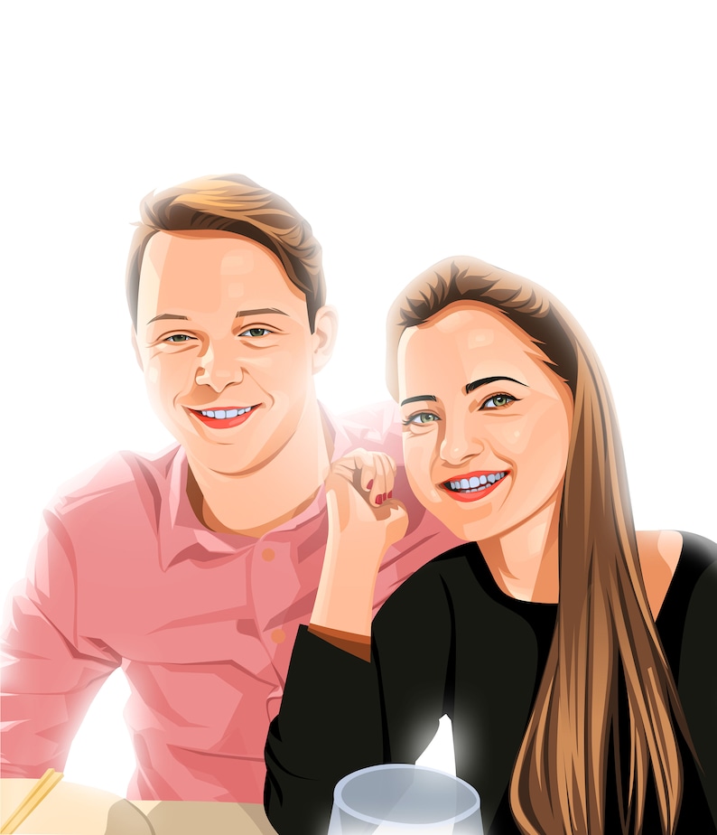 Custom Couple portrait for wedding gift or anniversary gift, Cartoon couple portrait in vector style and custom