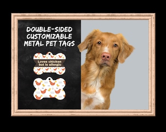 Loves Chicken… But Is Allergic - Funny Dog Tag – Chicken-Themed Double-Sided Metal Pet ID Tag – Optional Personalization