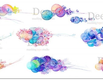 Kolorowy balon akwarelowy/Koronka kwiatowa/Trójkąt/Prostokąt/Taśma washi w lesie od Deer Studio do dekoracji kartek/dzienników