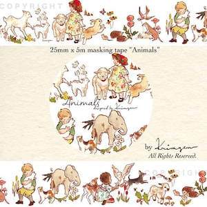 Sample - Colorful Cartoon Girls/Animals/Sakura/Outfits/Constellation/Teddy Bear/Holding Hand washi masking tape by Krimgen for Journal deco