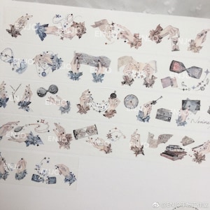 サンプル - 手/星/砂時計/時計/キャンドル/雲/煙/タイムトラベル和紙マスキングテープ、Enjo Studio によるジャーナル デイリー カード デコレーション用