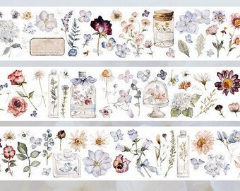Échantillon - vintage Style fleur sèche / champignon / bouteille en verre / filles / fleurs / Berry PET / washi ruban de masquage par Freckle Tea pour Journal deco