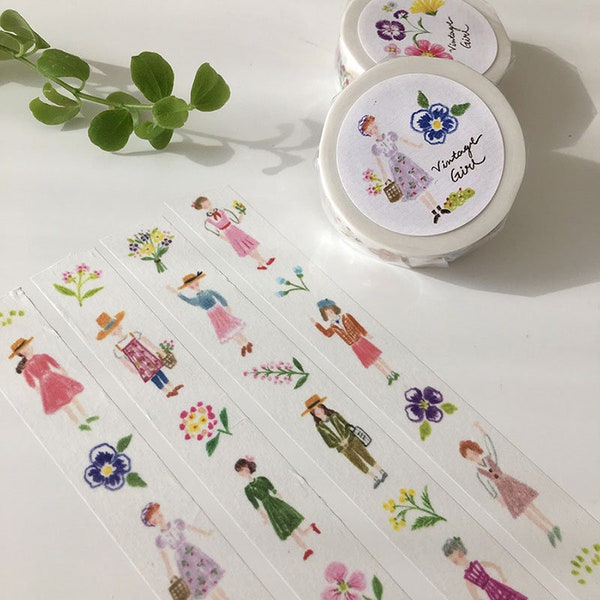 Sample - Korean Colorful Color Pencil Cryon Style Country Girls/Flowers/Birds/Cake/Afternoon Tea/Journey washi masking tape By Vintage Girl