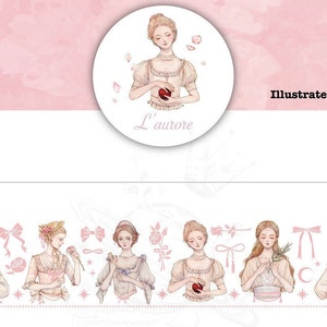 Muestra - Foiled Pearl Pink Vintage style Beautiful Lady/Rose/Fairy/Poker Washi Masking Tape By Neptune Studio for Journal Dairy Card Deco