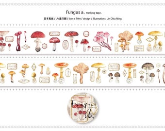 Sample - Vintage Style Red Blue Fungus Mushroom Label/specimen washi masking tape by Lin Chia Ning for Journal