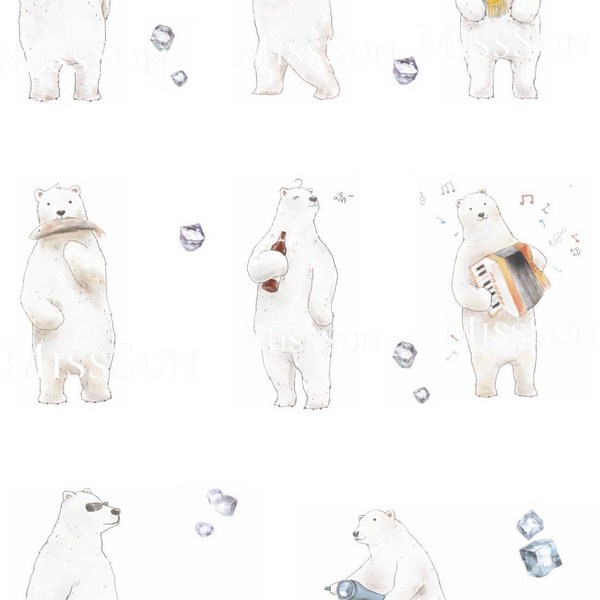 Sample - Lovely Polar Bear/Beautiful sky/Clouds/Stars/Universe/Ancient Legend washi masking tape par Miss Sun studio pour Journal Card Deco