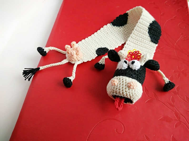 Crochet bookmark Bookmark Cow Funny Gifts Knitted Bookmark Etsy