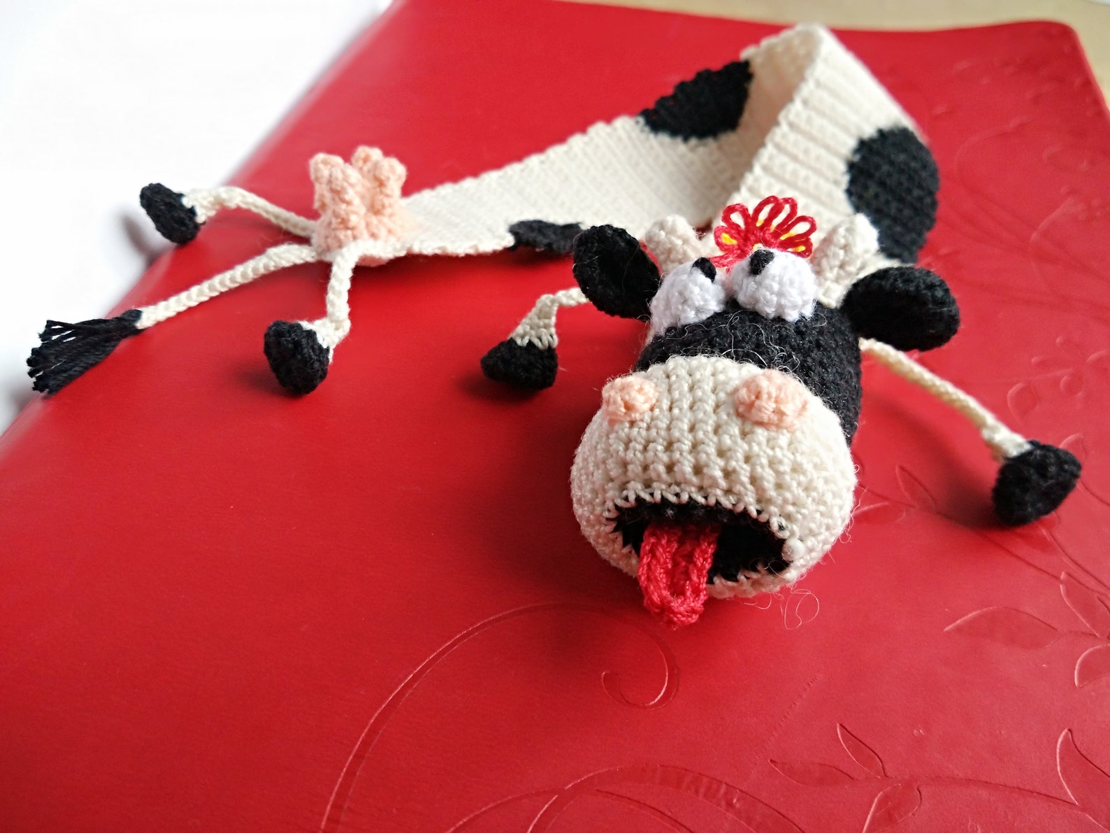Crochet bookmark Bookmark Cow Funny Gifts Knitted Bookmark Etsy