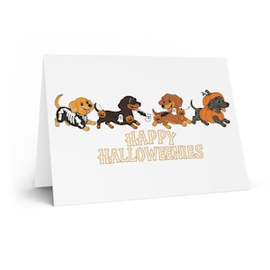 Trio de Feliz Dia das Bruxas, Cartão de Saudações Divertido de Dachshund, Cartão de Dia das Bruxas Fofo, Presente de Dia das Bruxas Assustador, Cartão de Dia das Bruxas Divertido