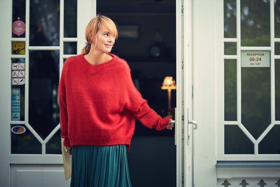 red oversized sweater