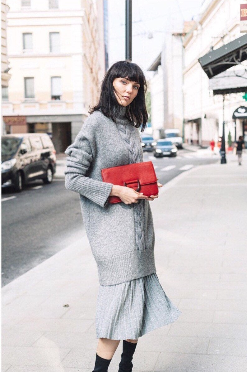 gray turtleneck sweater dress