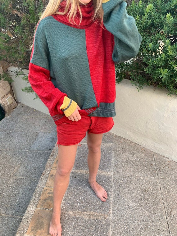 red cropped turtleneck sweater