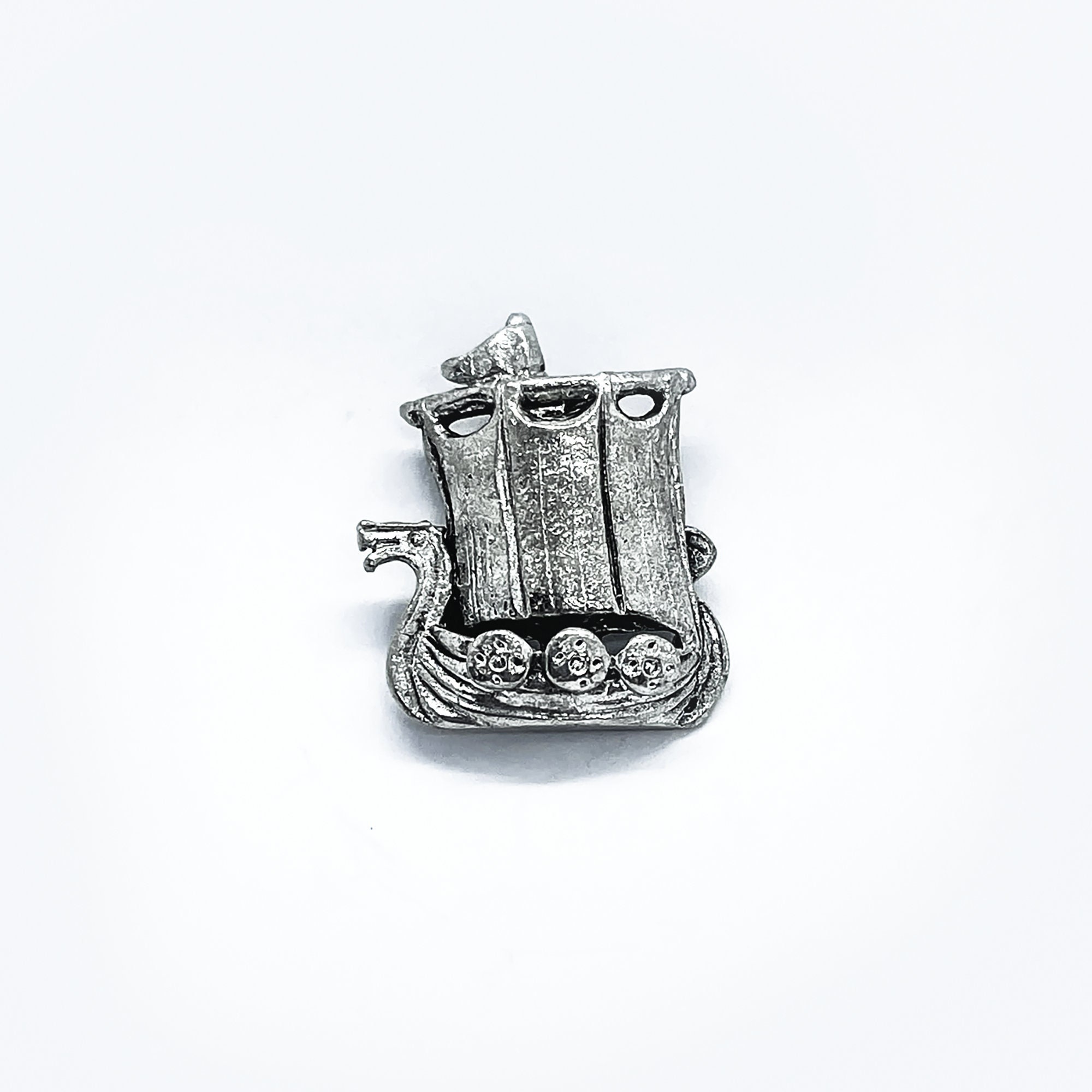 Broche Ancienne Drakkar Art Déco - Or Et Argent Massif 900/1000 - Pierre Hématite