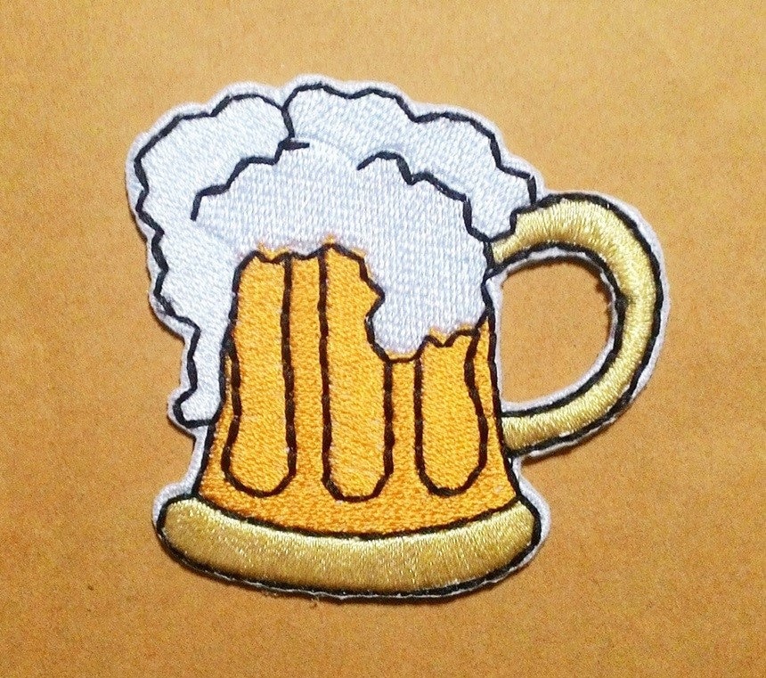 Beer mug embroidered ironon patch. Etsy