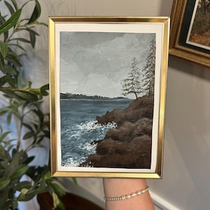 Original Painting in Vintage Frame | Coastal Maine Artwork 5x7